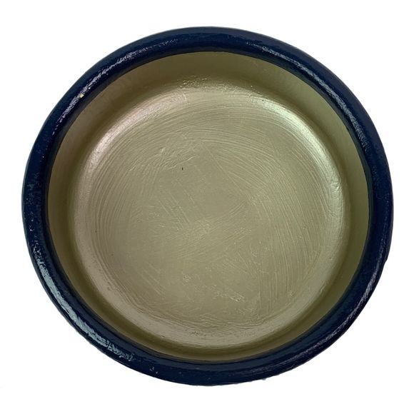 Wood Trinket Bowl Hand Painted Blue Metallic Silver Jeweled Repurposed Crafted - Picture 5 of 10